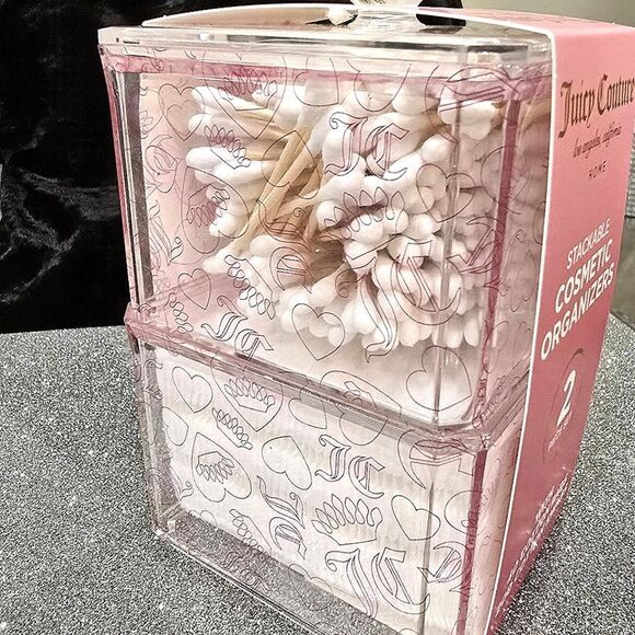 Juicy Couture Home JC Crown & Heart Logo Stackable Cosmetic Organizers 2-PC Set - Picture 3 of 6